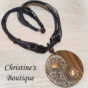 Copper and Wood Necklace Round Pendant Ying and Yang New